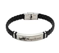 HUIANGLIYG Men'S 12 Constellation Leather Bracelet Black Handmade Woven Leather Wristband with Clasp Vintage Zodiac Sign Astrology Jewellery, Thoughtful Gift for Dad Husband Boyfriend Capricorn 22