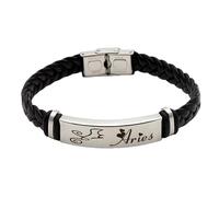 HUIANGLIYG Men'S 12 Constellation Leather Bracelet Black Handmade Woven Leather Wristband with Clasp Vintage Zodiac Sign Astrology Jewellery, Thoughtful Gift for Dad Husband Boyfriend Aries 21Cm