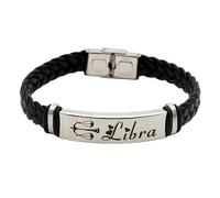 HUIANGLIYG Men'S 12 Constellation Leather Bracelet Black Handmade Woven Leather Wristband with Clasp Vintage Zodiac Sign Astrology Jewellery, Thoughtful Gift for Dad Husband Boyfriend Libra 20Cm