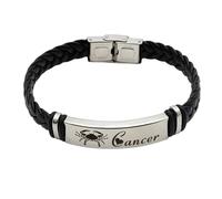 HUIANGLIYG Men'S 12 Constellation Leather Bracelet Black Handmade Woven Leather Wristband with Clasp Vintage Zodiac Sign Astrology Jewellery, Thoughtful Gift for Dad Husband Boyfriend Cancer 20Cm
