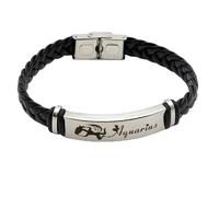 HUIANGLIYG Men'S 12 Constellation Leather Bracelet Black Handmade Woven Leather Wristband with Clasp Vintage Zodiac Sign Astrology Jewellery, Thoughtful Gift for Dad Husband Boyfriend Aquarius 21C