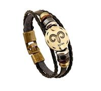 HUIANGLIYG Mens 12 Constellation Leather Wristband Multi Layer Handmade Woven Zodiac Sign Wrap Bracelet with Clasp Retro Punk Jewelry Gifts for Zodiac Enthusiasts Aries 21.5Cm