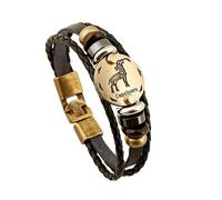 HUIANGLIYG Mens 12 Constellation Leather Wristband Multi Layer Handmade Woven Zodiac Sign Wrap Bracelet with Clasp Retro Punk Jewelry Gifts for Zodiac Enthusiasts Capricorn 20.5Cm