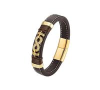 HUIANGLIYG Men'S 18K Gold Plated infinity Leather Bracelet with Cubic Zirconia Handmade Braided Cuff Wristband Stylish Casual Men'S Jewelry Birthday Gift for Him Brown 21Cm