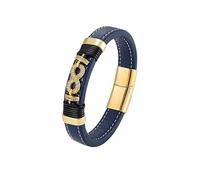 HUIANGLIYG Men'S 18K Gold Plated infinity Leather Bracelet with Cubic Zirconia Handmade Braided Cuff Wristband Stylish Casual Men'S Jewelry Birthday Gift for Him Blue 19Cm