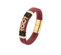 HUIANGLIYG Men'S 18K Gold Plated infinity Leather Bracelet with Cubic Zirconia Handmade Braided Cuff Wristband Stylish Casual Men'S Jewelry Birthday Gift for Him Red 21Cm