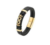 HUIANGLIYG Men'S 18K Gold Plated infinity Leather Bracelet with Cubic Zirconia Handmade Braided Cuff Wristband Stylish Casual Men'S Jewelry Birthday Gift for Him Black 21Cm