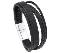 HUIANGLIYG Mens 6-Pointed Star Printed Genuine Leather Bracelet Multi-Strand Braided Handmade Wristband Vintage Viking Amulet Bangle Jewelry for Father'S Day Memorial Gifts Black 19Cm