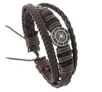 HUIANGLIYG Men'S Adjustable Leather Bracelet with Viking Compass Multi-Layer Braided Wrap Wristband Vintage Biker Jewelry Thoughtful Gift for Dad Husband Boyfriend Coffee 19.5Cm