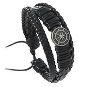 HUIANGLIYG Men'S Adjustable Leather Bracelet with Viking Compass Multi-Layer Braided Wrap Wristband Vintage Biker Jewelry Thoughtful Gift for Dad Husband Boyfriend Black 19.5Cm