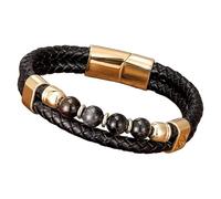 HUIANGLIYG Mens Beaded Leather Bracelet Natural Stone Double Layers Braided Leather Bracelet With Magnetic Clasp Black Cuff Wristband Jewelry Gifts For Men Women Gold-4 21 Cm