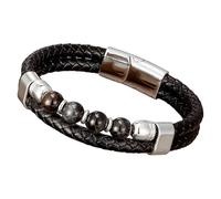 HUIANGLIYG Mens Beaded Leather Bracelet Natural Stone Double Layers Braided Leather Bracelet With Magnetic Clasp Black Cuff Wristband Jewelry Gifts For Men Women White-4 21 Cm
