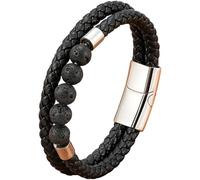 HUIANGLIYG Mens Beaded Leather Bracelet With Magnetic Clasp Natural Stone Tiger Eye/Lava Rock Beads Bracelets Gift For Men Vintage Handcrafted Jewelry Gifts White 19 Cm