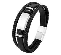 HUIANGLIYG Men'S Black Braided Leather Bracelet Magnetic Clasp Mutil-Layered Braided Bracelet Military Hero Punk Handcrafted Jewelry Gifts For Women Men Black-White 21 Cm