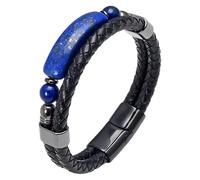 HUIANGLIYG Men'S Black Braided Leather Bracelet Natural Gemstone Beads Double Layer Leather Wristband With Magnetic Clasp Vintage Punk Men'S Jewelry Accessories Color 5 21 Cm