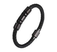 HUIANGLIYG Men'S Black Braided Leather Bracelet Wristband With Bead String And Magnetic Clasp Vintage Punk Hip Hop Bracelet Chain Jewelry Accessories Black 21 Cm