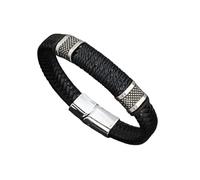 HUIANGLIYG Men'S Black Braided Leather Wristband Handmade Woven Rope Bracelet with Magnetic Clasp Trendy Thoughtful Gift for Dad for Him Dad Husband Boyfriend Black Silver 21Cm