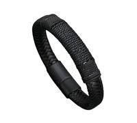 HUIANGLIYG Men'S Black Braided Leather Wristband Handmade Woven Rope Bracelet with Magnetic Clasp Trendy Thoughtful Gift for Dad for Him Dad Husband Boyfriend Black 22Cm