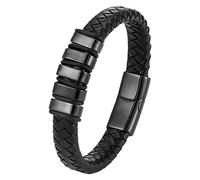 HUIANGLIYG Men'S Black Leather Bracelet Stylish Braided Wristband With Magnetic Clasp Classic Handmade Braided Cuff Bracelet Unique Gifts For Dad Friends Brother Sons Black 23 Cm
