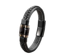 HUIANGLIYG Men'S Black Leather Bracelet with Natural Stone Classic Handmade Braided Wristband Adjustable Mens Gemstone Bracelet Stylish Boho Wrist Jewellery Gift for Him Black Banded Agate 21Cm