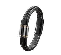 HUIANGLIYG Men'S Black Leather Bracelet with Natural Stone Classic Handmade Braided Wristband Adjustable Mens Gemstone Bracelet Stylish Boho Wrist Jewellery Gift for Him Black Gallstone 19Cm