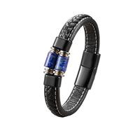 HUIANGLIYG Men'S Black Leather Bracelet with Natural Stone Classic Handmade Braided Wristband Adjustable Mens Gemstone Bracelet Stylish Boho Wrist Jewellery Gift for Him Lapis Lazuli 19Cm