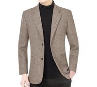 HUIANGLIYG Mens Blazer Vintage Herringbone Tweed Suit Jacket 2 Button Wool Blend Trench Coat Casual Business Notch Lapel Sport Coats for Men Wedding Prom Khaki M