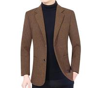 HUIANGLIYG Mens Blazer Vintage Herringbone Tweed Suit Jacket 2 Button Wool Blend Trench Coat Casual Business Notch Lapel Sport Coats for Men Wedding Prom Dark Brown Xs
