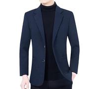 HUIANGLIYG Mens Blazer Vintage Herringbone Tweed Suit Jacket 2 Button Wool Blend Trench Coat Casual Business Notch Lapel Sport Coats for Men Wedding Prom Navy Blue XXL
