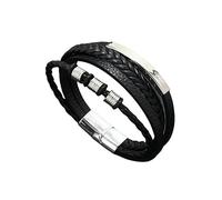 HUIANGLIYG Mens Bracelet Leather Black Multi Layer Braided Leather Wrap Bracelet with Beads Magnetic Clasp Stylish Vintage Wristband Unique Handmade Jewelry Gift for Him Black + Silver Clasp 20.5Cm