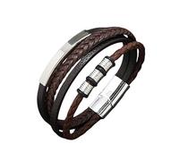 HUIANGLIYG Mens Bracelet Leather Black Multi Layer Braided Leather Wrap Bracelet with Beads Magnetic Clasp Stylish Vintage Wristband Unique Handmade Jewelry Gift for Him Dark Brown + Silver Clasp 20