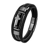 HUIANGLIYG Men'S Bracelets, Black onyx Cross Leather Bracelet for Men Multi Layer Braided Faith Wristband with Buckle Handmade Twist Woven Bangle Jewelry Gift for Boys Him Accessories Black Buckle 1