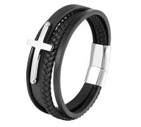 HUIANGLIYG Mens Bracelets, Cross Wristband for Men Multi Layer Handmade Braided Genuine Leather Bangle Unisex Magnetic Clasp Religious Bracelet Jewelry Gift for Daily Worship Special Occasions Blac