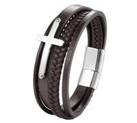HUIANGLIYG Mens Bracelets, Cross Wristband for Men Multi Layer Handmade Braided Genuine Leather Bangle Unisex Magnetic Clasp Religious Bracelet Jewelry Gift for Daily Worship Special Occasions Brow