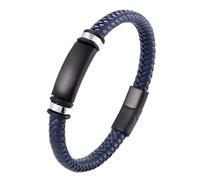HUIANGLIYG Men'S Bracelets, Handmade Braided Genuine Leather Bracelet for Men, Trendy Twist Woven Cuff Bangle with Magnetic Clasp Vintage Punk Wrist Jewelry Gift Idea for Daily Wear Blue 21Cm