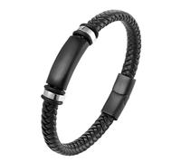 HUIANGLIYG Men'S Bracelets, Handmade Braided Genuine Leather Bracelet for Men, Trendy Twist Woven Cuff Bangle with Magnetic Clasp Vintage Punk Wrist Jewelry Gift Idea for Daily Wear Black 19Cm