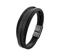 HUIANGLIYG Mens Bracelets, Men'S Black Leather Multi Strand Bracelet Casual Handmade Twist Braided Wristband with Magnetic Clasp Vintage Twill Wrap Cuff Bangle Gift for Boys Him Accessories Black Bu