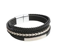 HUIANGLIYG Men'S Bracelets, Mens Embroidery Heart Leather Bracelet Multi Layer Braided Rope Wristband Simple Handmade Woven Cuff Bangle Father'S Day Birthday Jewelry Gifts for Him Black 21Cm
