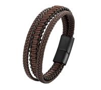 HUIANGLIYG Mens Bracelets, Mens Genuine Leather Beads Bracelets Multi Layer Handmade Twist Woven Wristband with Magnetic Clasp Vintage Punk Cuff Bangle Jewelry Gifts for Husband Father Son Black Buc