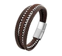 HUIANGLIYG Mens Bracelets, Mens Genuine Leather Beads Bracelets Multi Layer Handmade Twist Woven Wristband with Magnetic Clasp Vintage Punk Cuff Bangle Jewelry Gifts for Husband Father Son Silver Bu