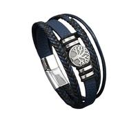 HUIANGLIYG Men'S Bracelets, Mens Life Tree Braided Leather Bracelet Multi Layer Handmade Woven Wristband with Clasp Vintage Viking Cuff Bangle for Father'S Day Jewelry Dark Blue 21Cm