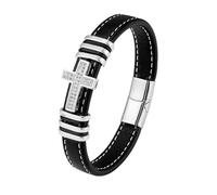 HUIANGLIYG Mens Bracelets, Zircon Cross Leather Rope Bracelet for Men Classic Handmade Braided Wristband with Magnetic Clasp Religious Faith Cuff Bangle Gift for Christmas Boys Him Accessories Silve