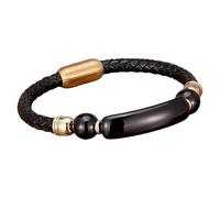 HUIANGLIYG Men'S Braided Black Leather Bangle With Magnetic Clasp Natural Gemstone Crystal Handmade Braided Leather Cuff Wristband Fashion Jewelry For Men Women Gold 2 19 Cm