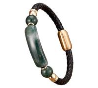 HUIANGLIYG Men'S Braided Black Leather Bangle With Magnetic Clasp Natural Gemstone Crystal Handmade Braided Leather Cuff Wristband Fashion Jewelry For Men Women Gold 3 19 Cm