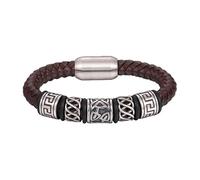 HUIANGLIYG Men'S Braided Genuine Leather Bracelet Retro Punk Carved Tribal Pattern Cuff Bracelet With Magnetic Clasp Handmade Leather Cord Wristband Viking Bangle Gift For Men Coffee 19 Cm