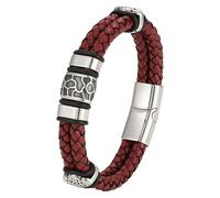 HUIANGLIYG Men'S Braided Genuine Leather Bracelet Vintage Geometric Pattern Wristband Punk Rock Cuff Leather Bracelet Casual Jewelry For Men Women On Valentine'S Day Dark Red 21 Cm