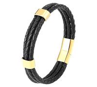 HUIANGLIYG Men'S Braided Genuine Leather Bracelet With Magnetic Clasp Multi-Strand Wrap Braided Bracelet Trendy Minimalist Jewelry Gift For Him Boyfriend Husband Black-Gold 18 Cm