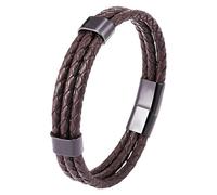 HUIANGLIYG Men'S Braided Genuine Leather Bracelet With Magnetic Clasp Multi-Strand Wrap Braided Bracelet Trendy Minimalist Jewelry Gift For Him Boyfriend Husband Brown-Black 18 Cm