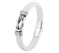 HUIANGLIYG Men'S Braided Genuine Leather Knot Bracelet With Magnetic Clasp Love Infinity Knot Braided Leather Wristband Handmade Jewellery Gift For Men Father Husband White 21 Cm