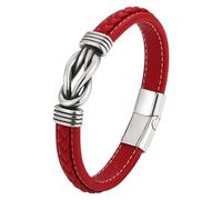 HUIANGLIYG Men'S Braided Genuine Leather Knot Bracelet With Magnetic Clasp Love Infinity Knot Braided Leather Wristband Handmade Jewellery Gift For Men Father Husband Red 18.5 Cm